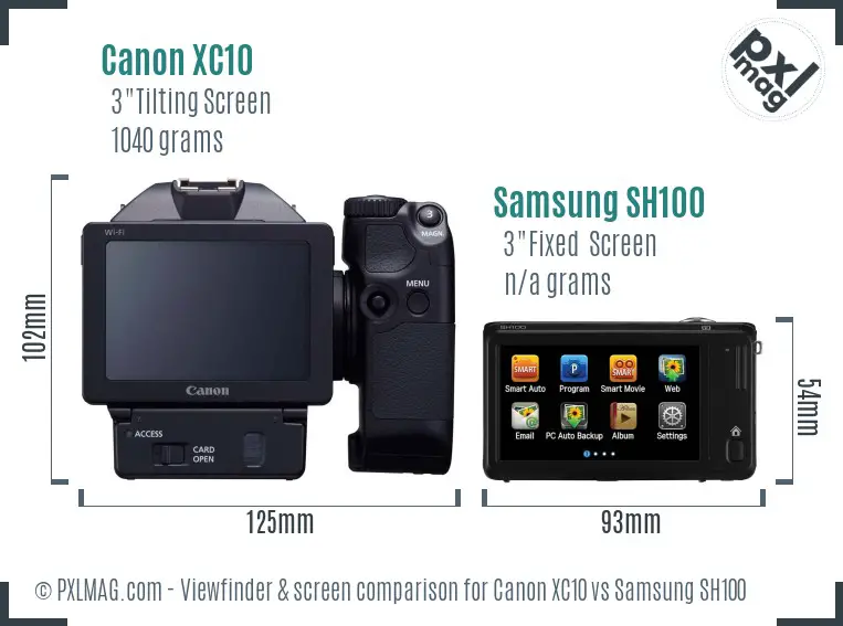 Canon XC10 vs Samsung SH100 Screen and Viewfinder comparison