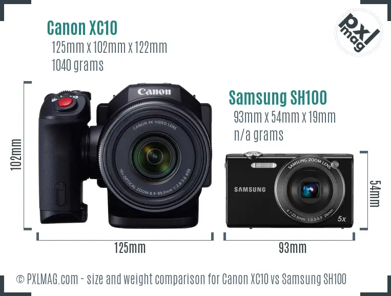 Canon XC10 vs Samsung SH100 size comparison