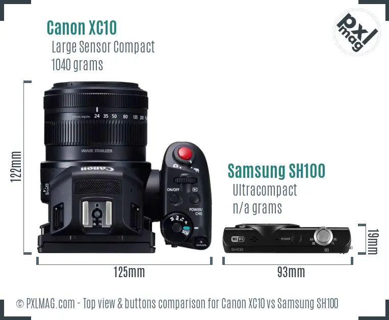 Canon XC10 vs Samsung SH100 top view buttons comparison