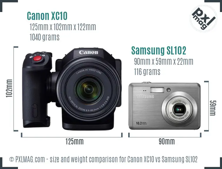 Canon XC10 vs Samsung SL102 size comparison