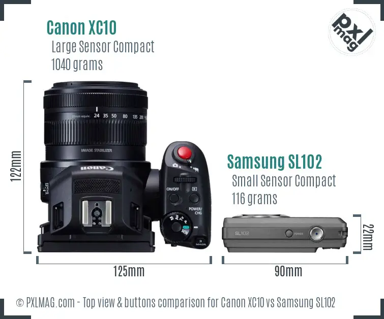 Canon XC10 vs Samsung SL102 top view buttons comparison