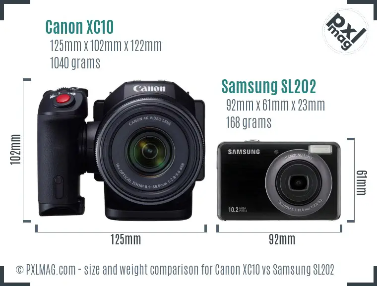 Canon XC10 vs Samsung SL202 size comparison