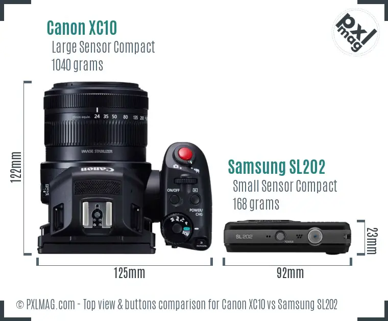 Canon XC10 vs Samsung SL202 top view buttons comparison