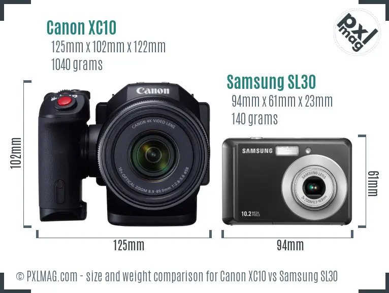 Canon XC10 vs Samsung SL30 size comparison