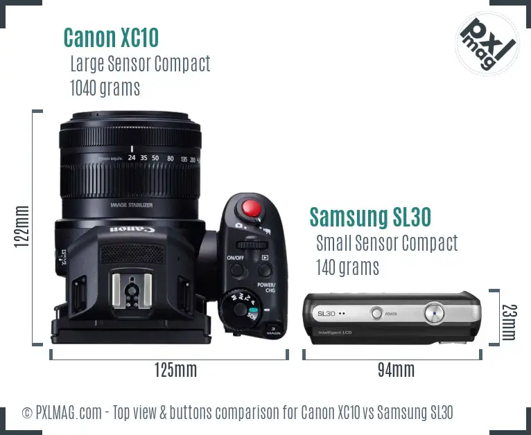 Canon XC10 vs Samsung SL30 top view buttons comparison