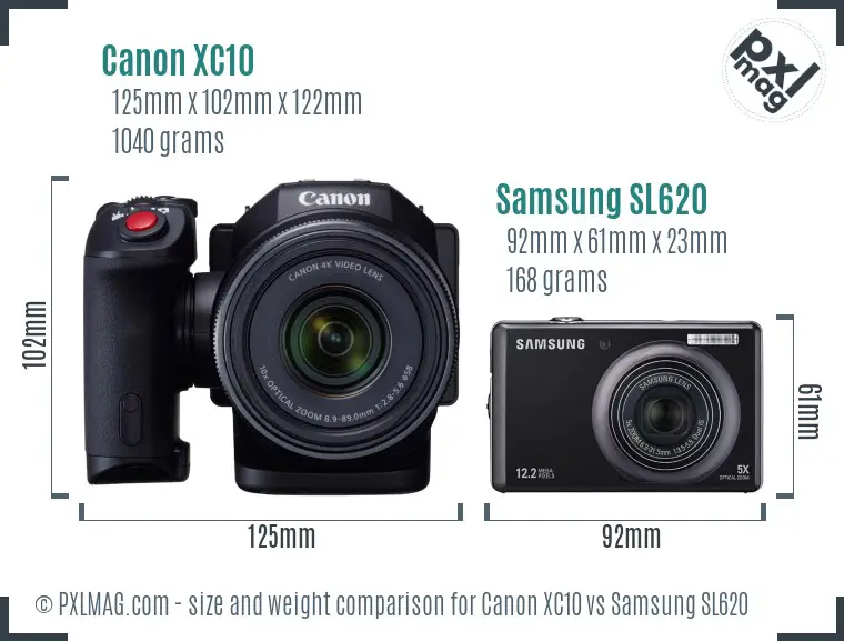 Canon XC10 vs Samsung SL620 size comparison