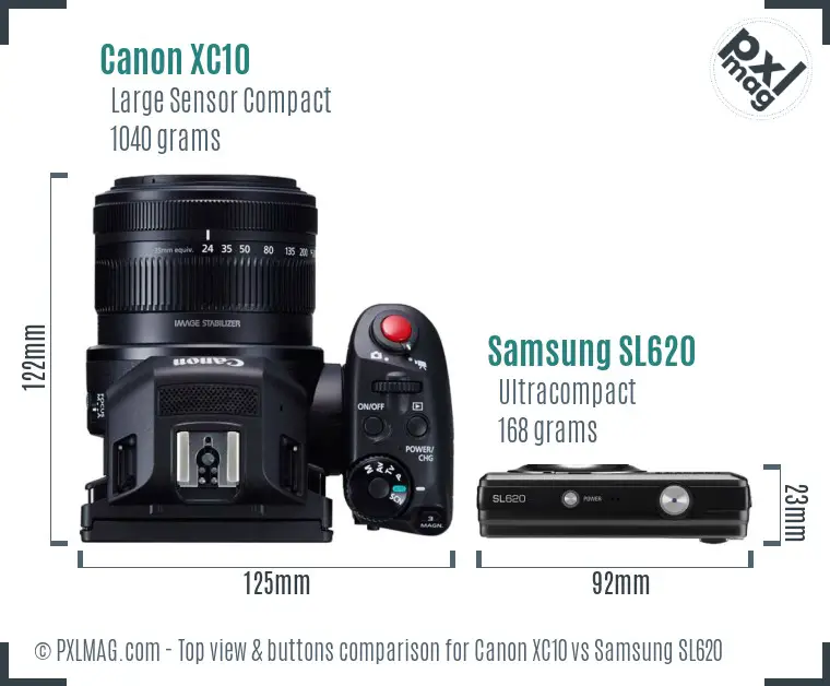 Canon XC10 vs Samsung SL620 top view buttons comparison