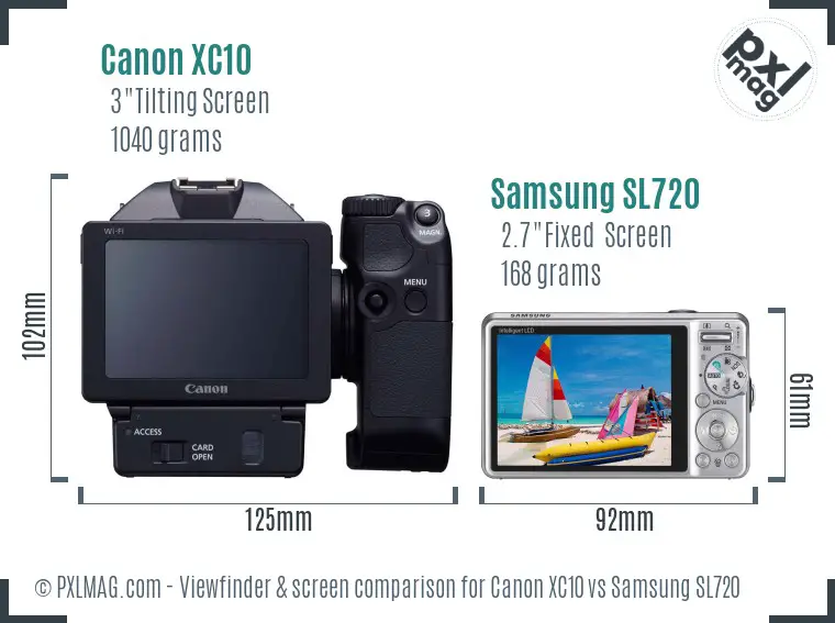 Canon XC10 vs Samsung SL720 Screen and Viewfinder comparison