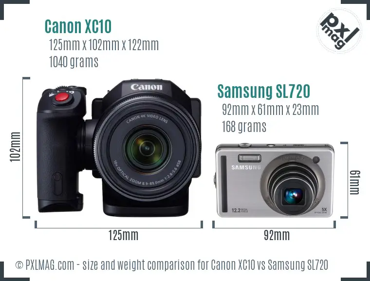 Canon XC10 vs Samsung SL720 size comparison