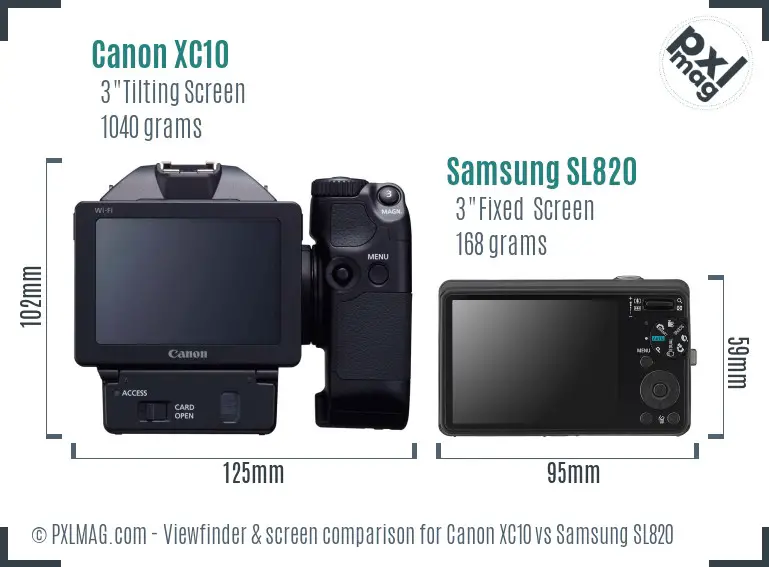 Canon XC10 vs Samsung SL820 Screen and Viewfinder comparison