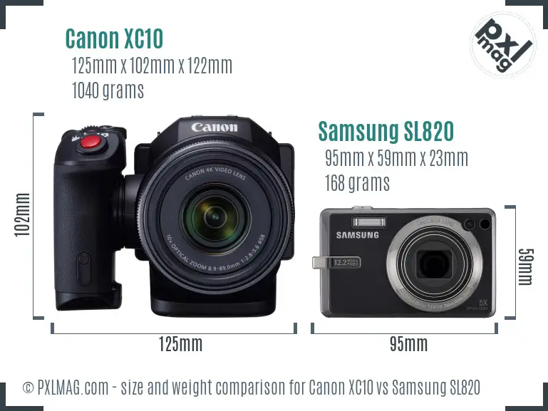 Canon XC10 vs Samsung SL820 size comparison