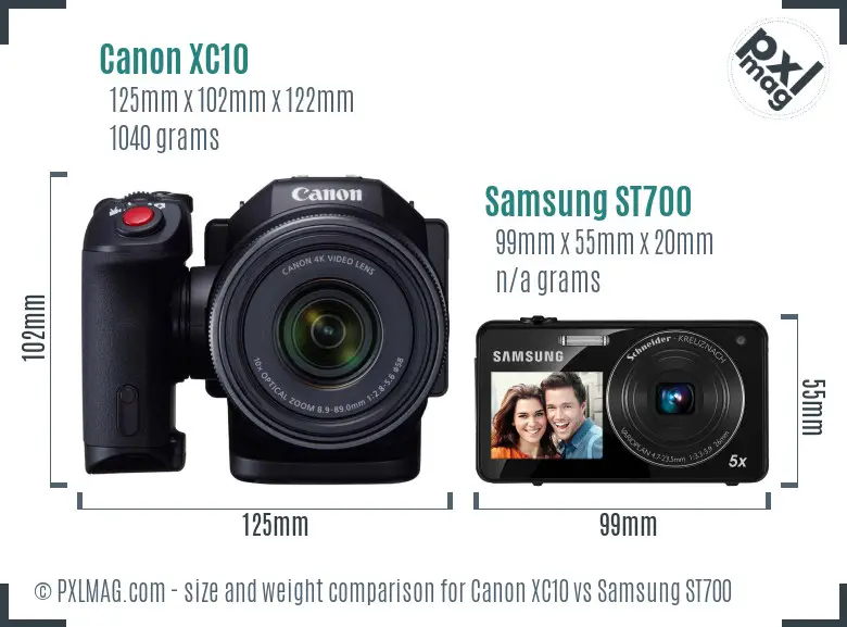 Canon XC10 vs Samsung ST700 size comparison