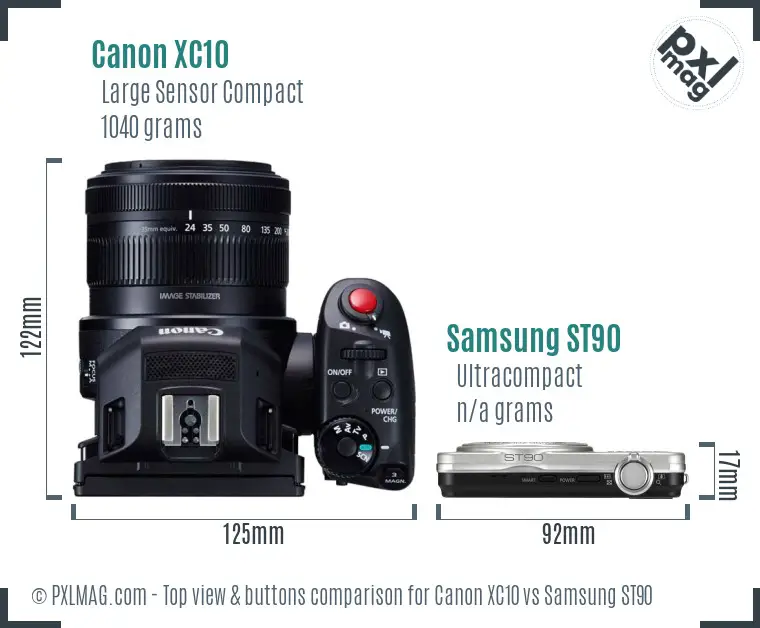 Canon XC10 vs Samsung ST90 top view buttons comparison