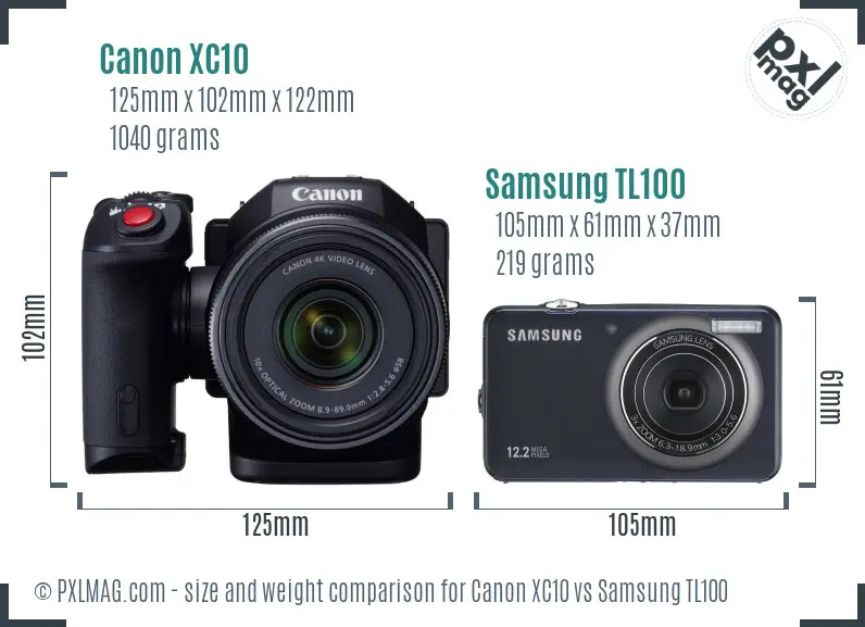 Canon XC10 vs Samsung TL100 size comparison