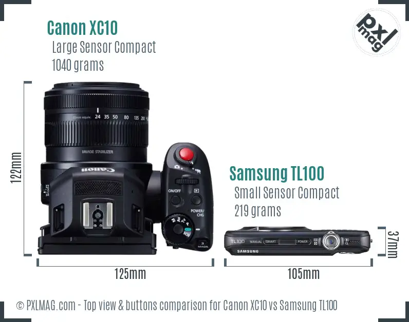 Canon XC10 vs Samsung TL100 top view buttons comparison