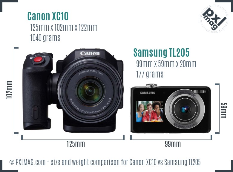 Canon XC10 vs Samsung TL205 size comparison