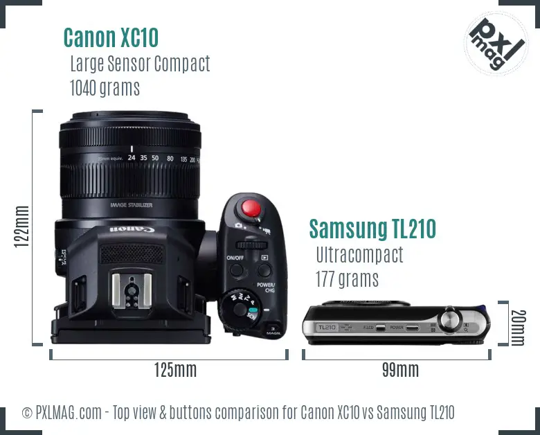 Canon XC10 vs Samsung TL210 top view buttons comparison