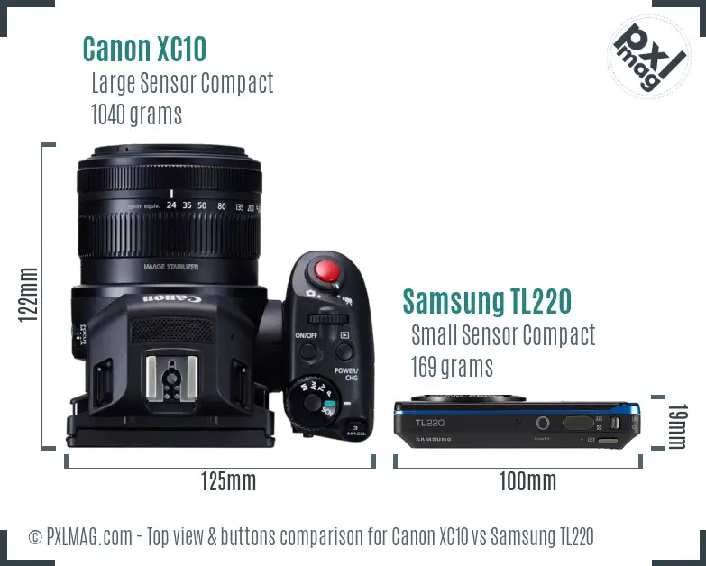 Canon XC10 vs Samsung TL220 top view buttons comparison