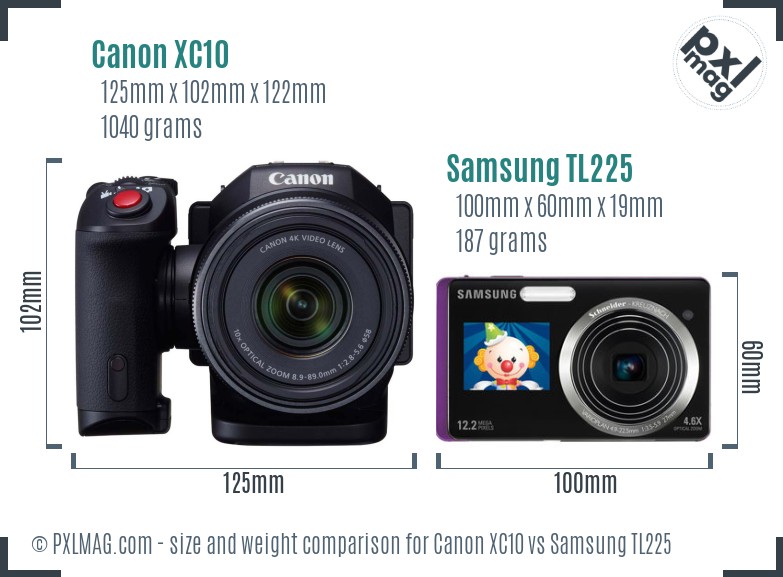 Canon XC10 vs Samsung TL225 size comparison