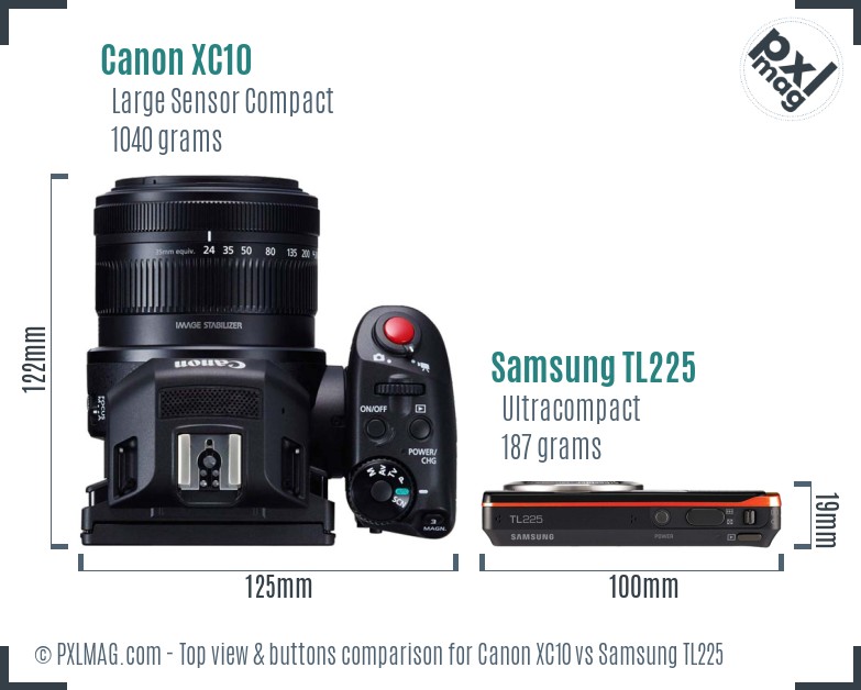 Canon XC10 vs Samsung TL225 top view buttons comparison