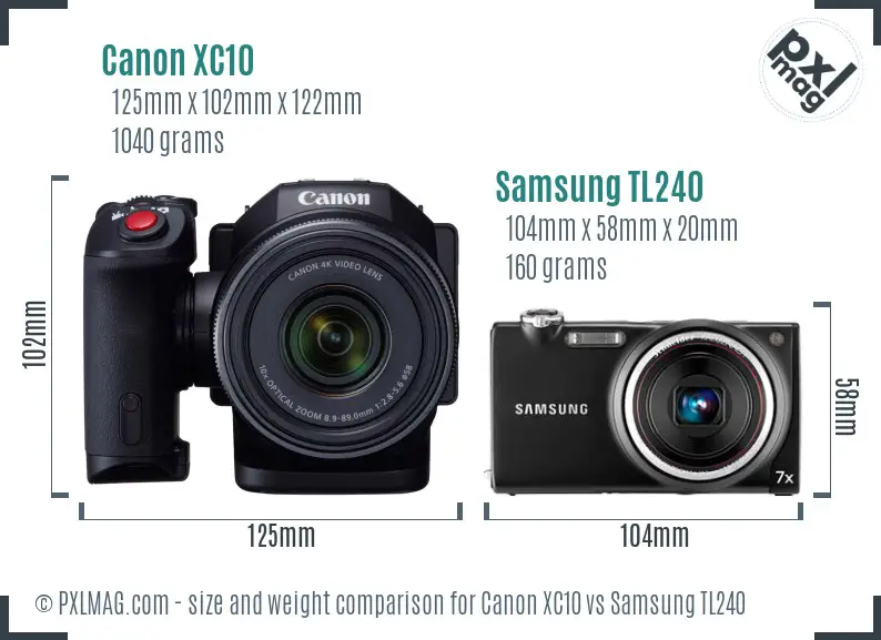Canon XC10 vs Samsung TL240 size comparison