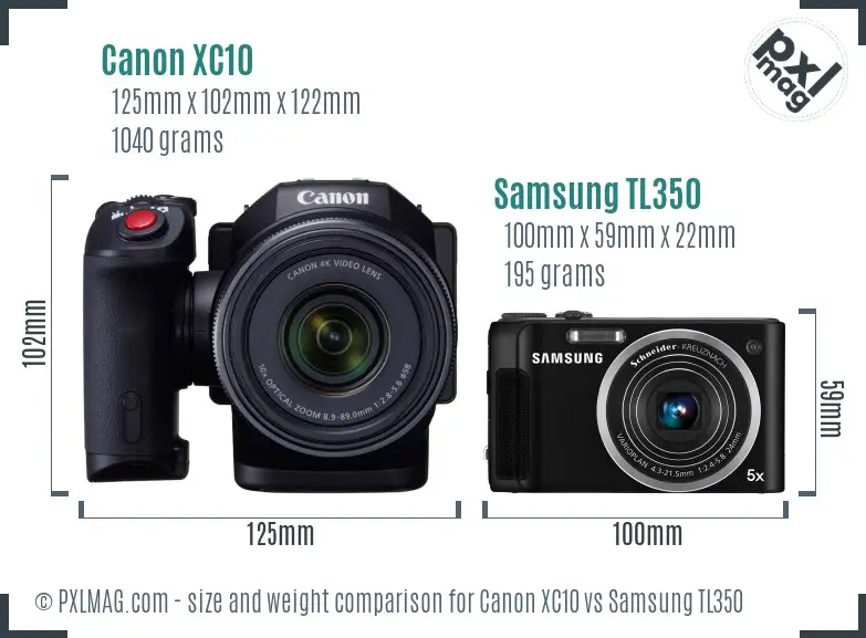 Canon XC10 vs Samsung TL350 size comparison