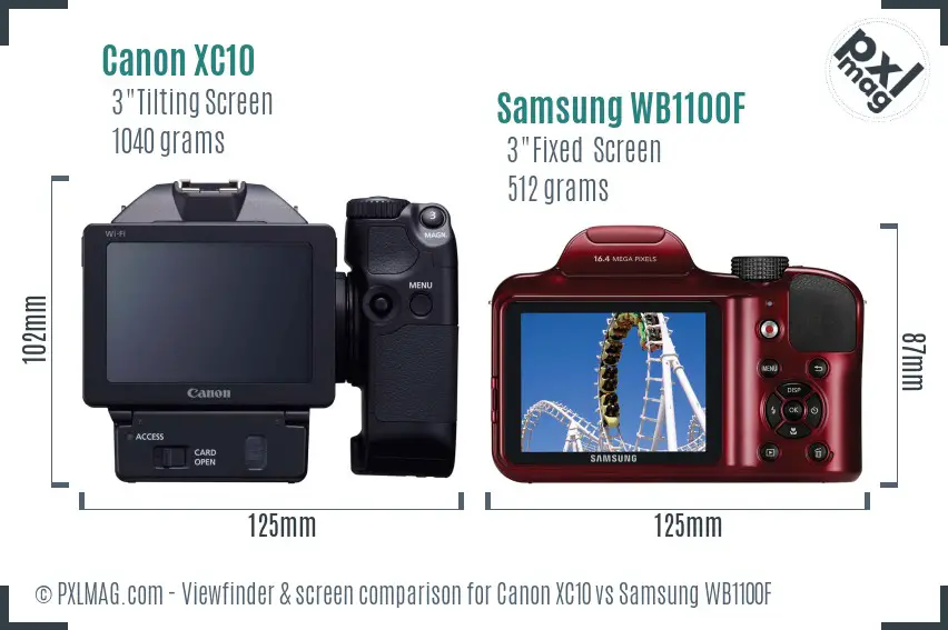 Canon XC10 vs Samsung WB1100F Screen and Viewfinder comparison