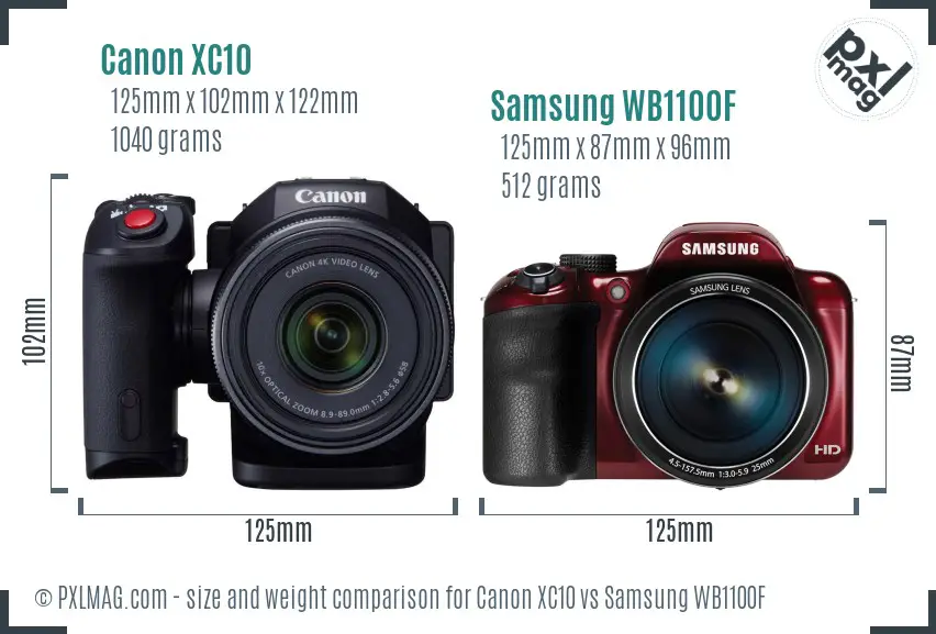 Canon XC10 vs Samsung WB1100F size comparison