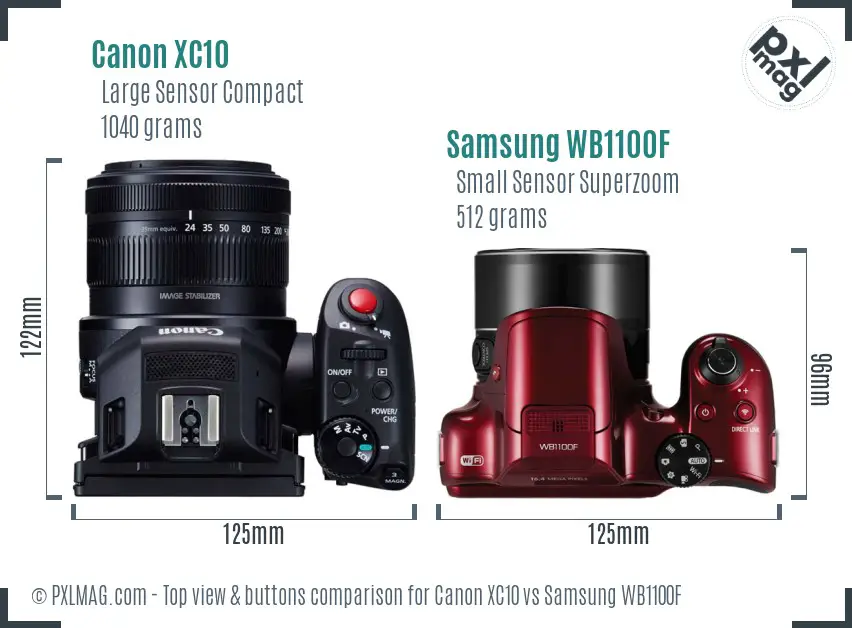 Canon XC10 vs Samsung WB1100F top view buttons comparison