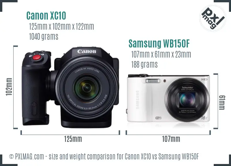 Canon XC10 vs Samsung WB150F size comparison