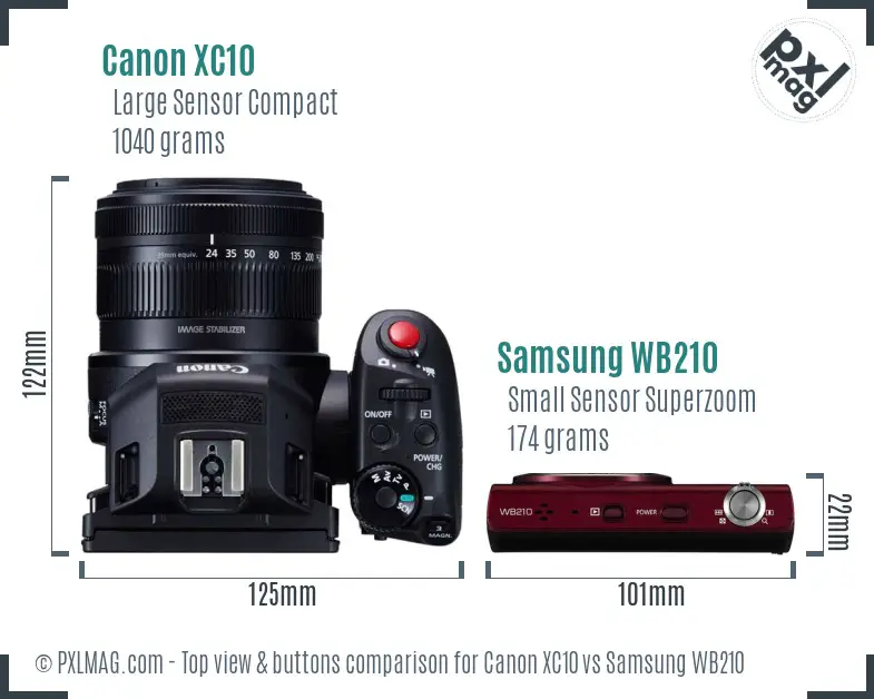 Canon XC10 vs Samsung WB210 top view buttons comparison