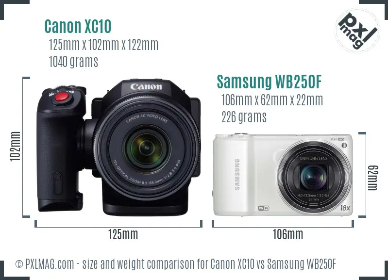 Canon XC10 vs Samsung WB250F size comparison