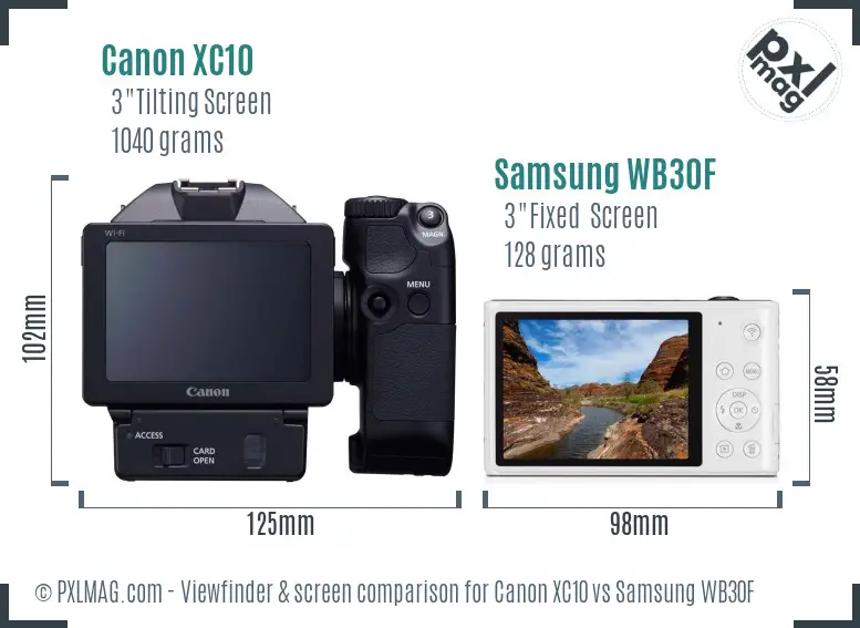 Canon XC10 vs Samsung WB30F Screen and Viewfinder comparison