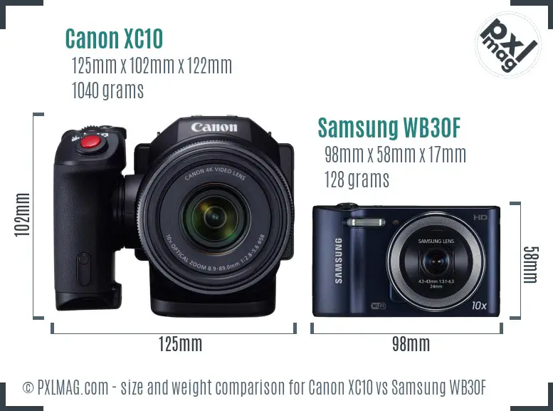 Canon XC10 vs Samsung WB30F size comparison