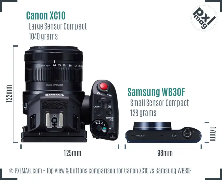 Canon XC10 vs Samsung WB30F top view buttons comparison