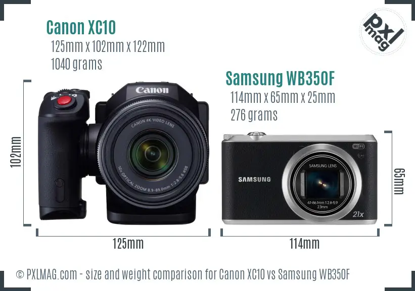 Canon XC10 vs Samsung WB350F size comparison