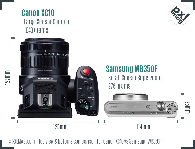 Canon XC10 vs Samsung WB350F top view buttons comparison