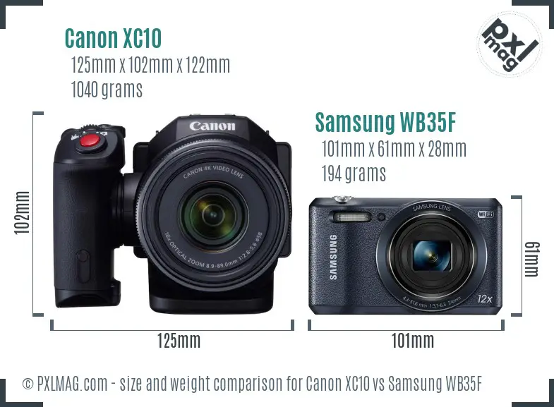 Canon XC10 vs Samsung WB35F size comparison