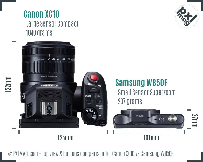 Canon XC10 vs Samsung WB50F top view buttons comparison