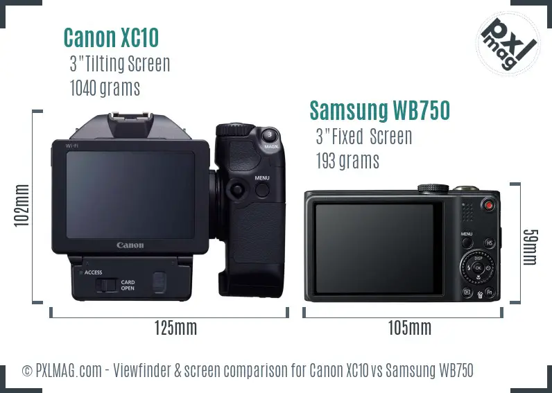 Canon XC10 vs Samsung WB750 Screen and Viewfinder comparison