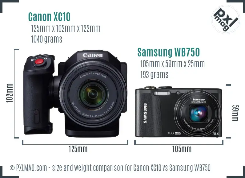 Canon XC10 vs Samsung WB750 size comparison