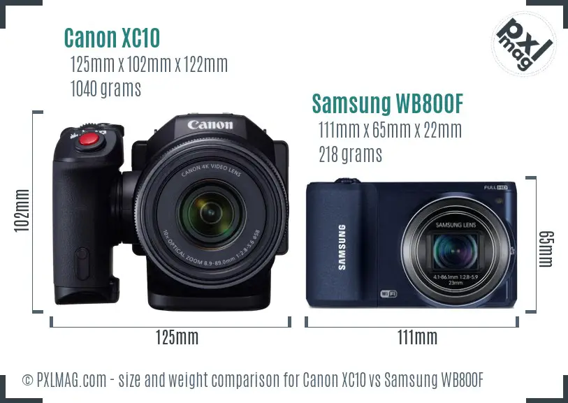 Canon XC10 vs Samsung WB800F size comparison