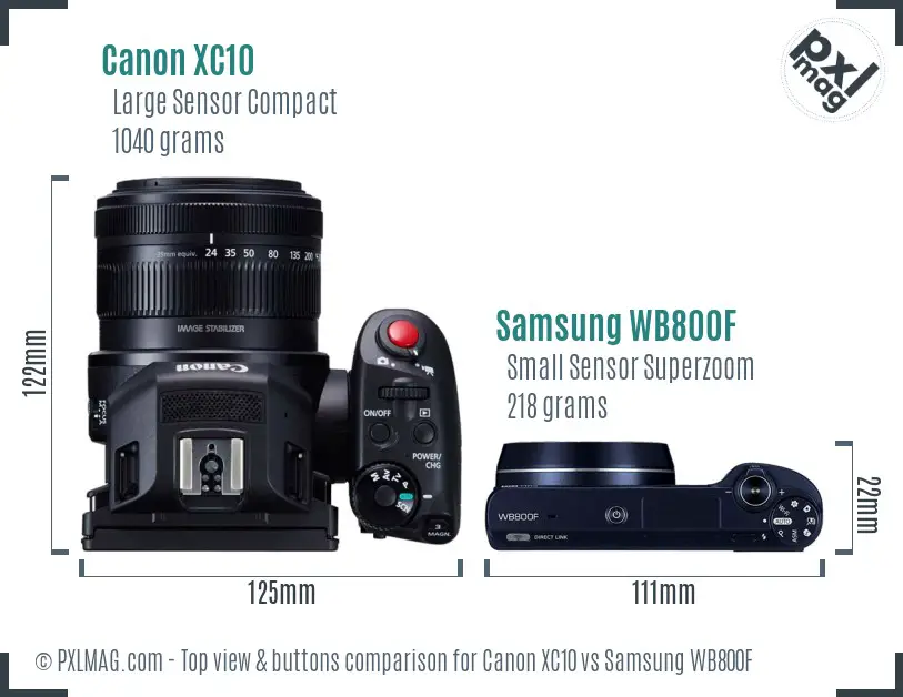 Canon XC10 vs Samsung WB800F top view buttons comparison