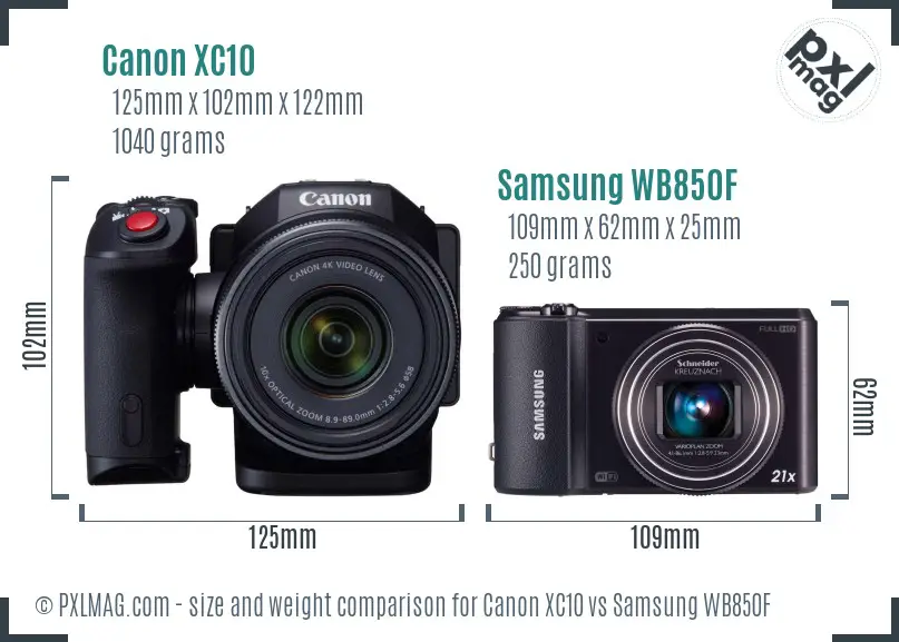 Canon XC10 vs Samsung WB850F size comparison