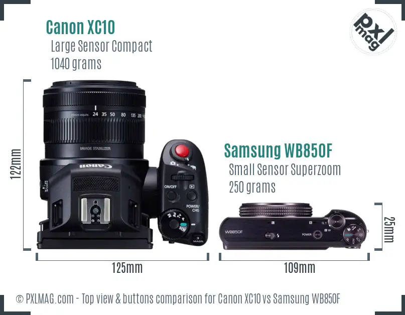 Canon XC10 vs Samsung WB850F top view buttons comparison