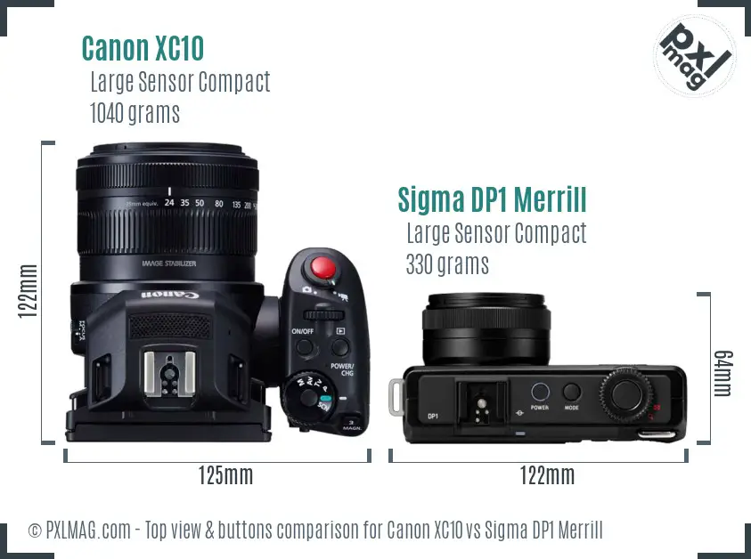 Canon XC10 vs Sigma DP1 Merrill top view buttons comparison