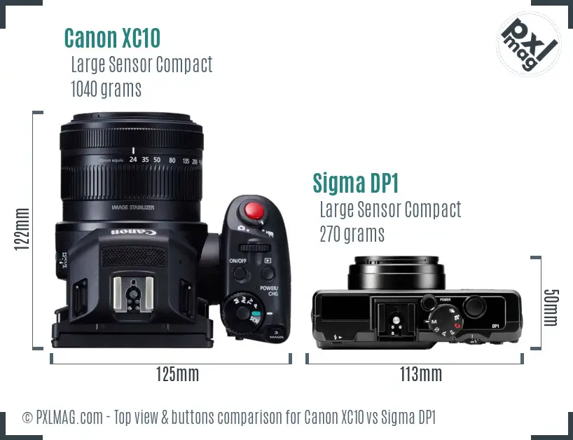Canon XC10 vs Sigma DP1 top view buttons comparison