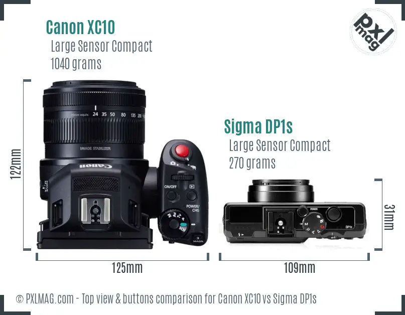 Canon XC10 vs Sigma DP1s top view buttons comparison