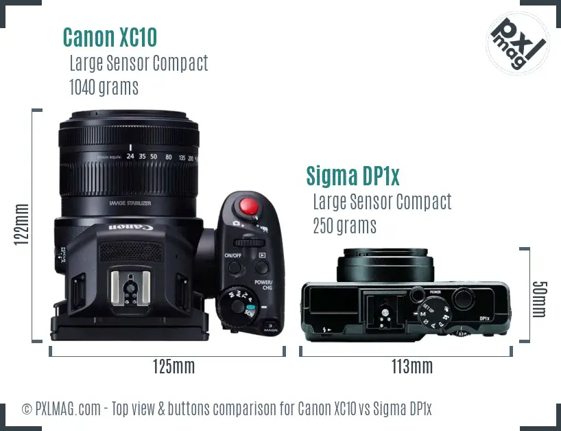 Canon XC10 vs Sigma DP1x top view buttons comparison
