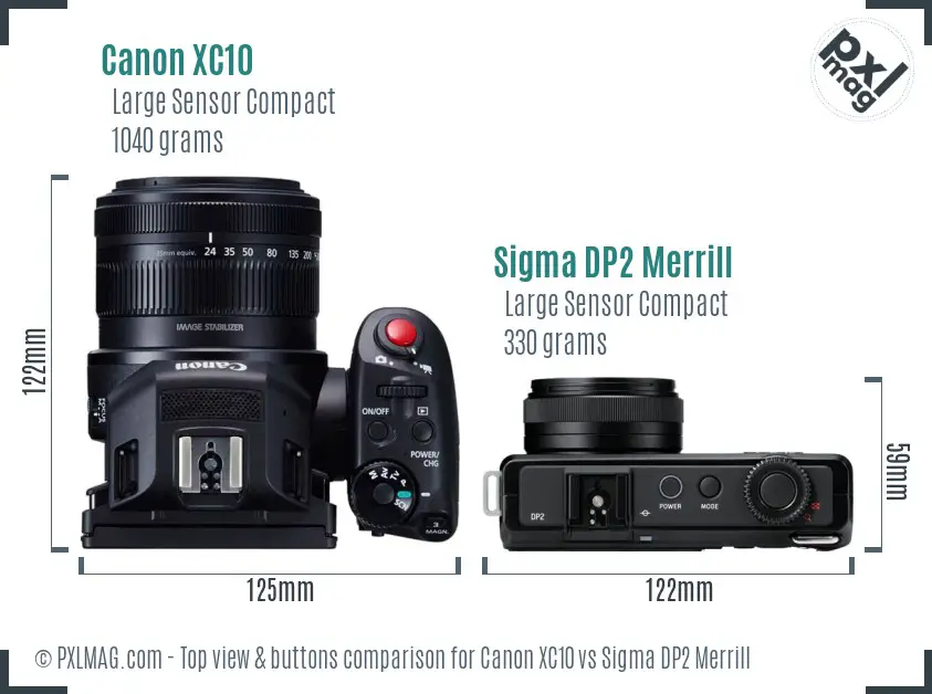 Canon XC10 vs Sigma DP2 Merrill top view buttons comparison